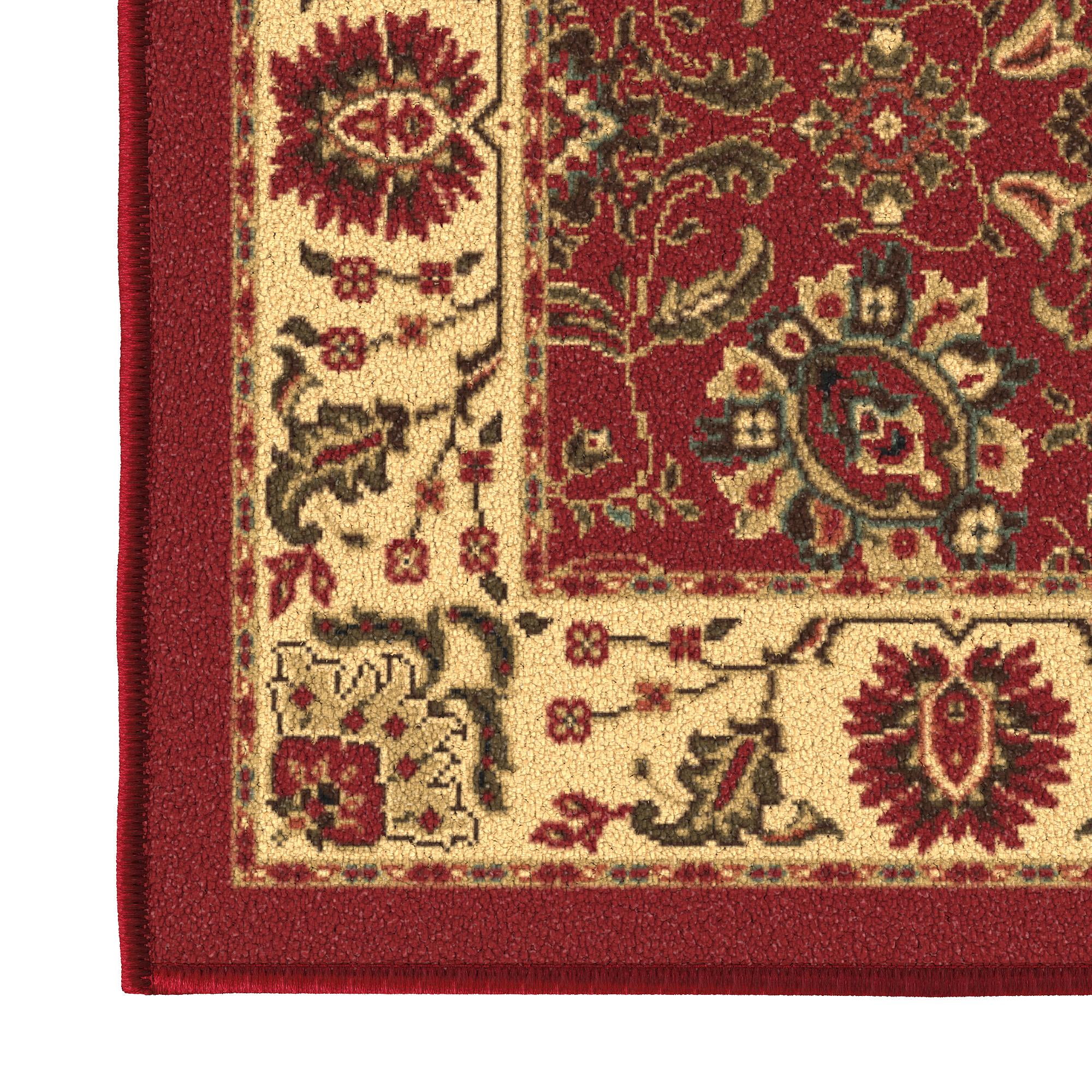 Ottomanson Floral Kitchen Runner Rug 1'10" x 6' - Non Slip Low Pile Carpet, Red