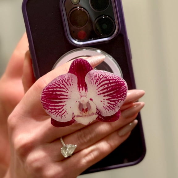 MagSafe Phone Grip: Handmade Orchid Magnetic Floral Phone and E-Reader Holder