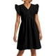 thumbnail image 1 of Vestido informal de color liso para mujer con mangas colgantes de encaje y mini falda - Poliéster, diseño con volantes y cuello en V, apto para mujeres embarazadas, 1 of 4