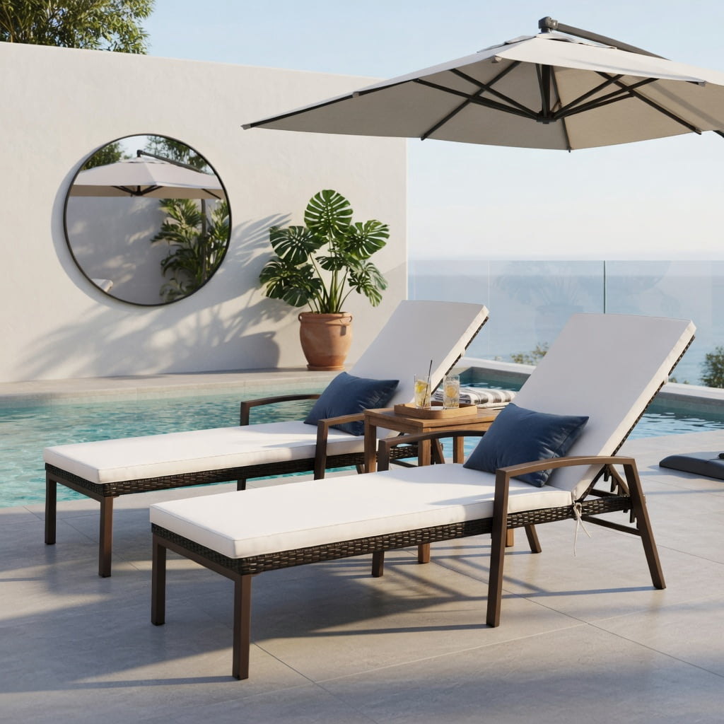 Hommoo 2-Pack Outdoor Rattan Reclining Chaise Lounge Chairs with Removable Cushions, 5-Position Adjustable Backrest, Weather-Resistant Patio Seating, Turquoise