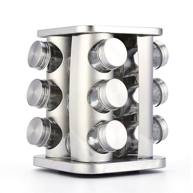 facefd Kitchen Rotary Seasoning Jar Stainless Steel Salt Pot Glass Kitchen Supplies Box