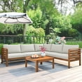 thumbnail image 2 of Euroco 5-Person Outdoor Acacia Wood Sofa Set, Patio Conversation Set with Beige Cushion for Backyard Balcony Garden, 2 of 8