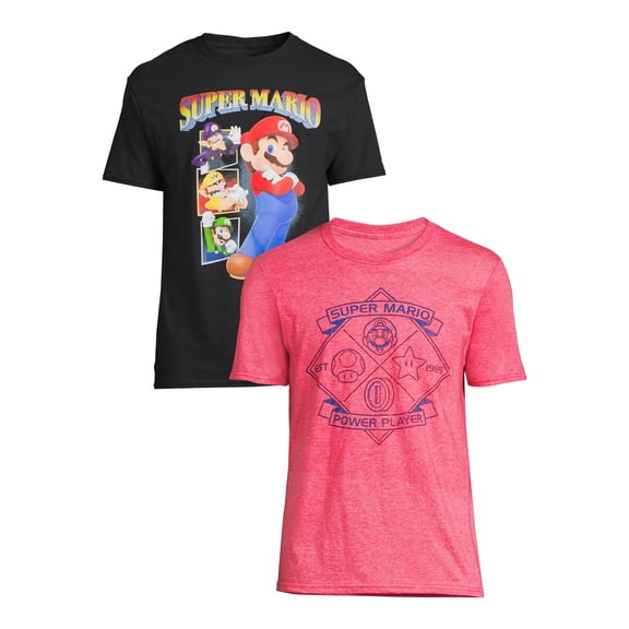 Nintendo Mario Men's and Big Men's Character Rewind Graphic T-Shirt, 2-Pack