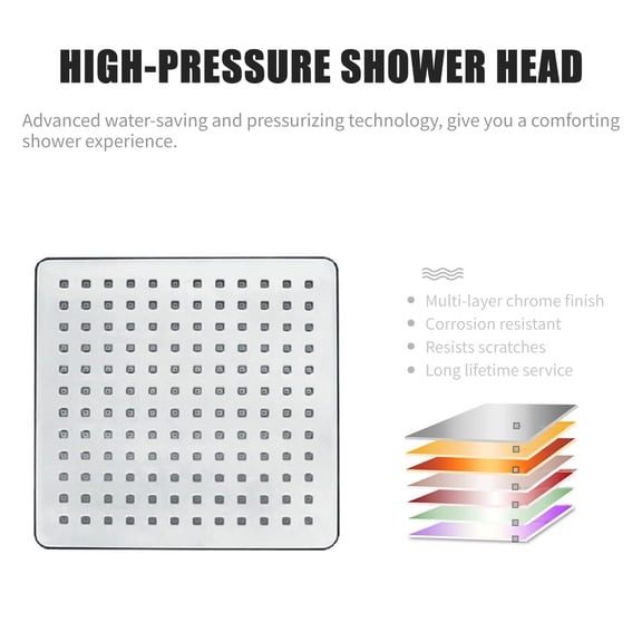 BIMZUC 8 Inch (20.32 cm) Square High Pressure Rain Showerhead G1/2 Adjustable Fixed Mount Bathroom Shower Head Polished Chrome Anti-Clog Self-Cleaning Nozzles Water Saving Spray Replacement