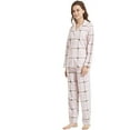 thumbnail image 4 of HEARTNICE Womens Flannel Pajama Set, Long Warm Pajamas Lightweight Pjs Set with Pockets,(Light Pink Plaid,XL), 4 of 6