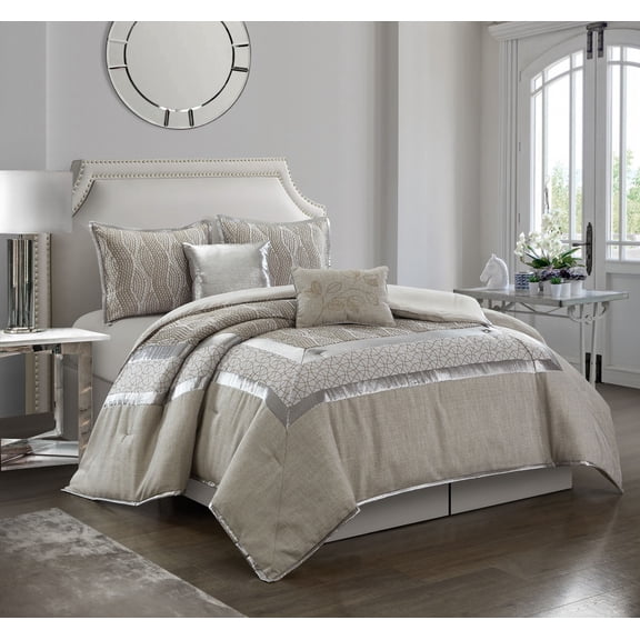Nanshing Amelie 6 Piece Modern Glam Comforter Set, Queen, Grey