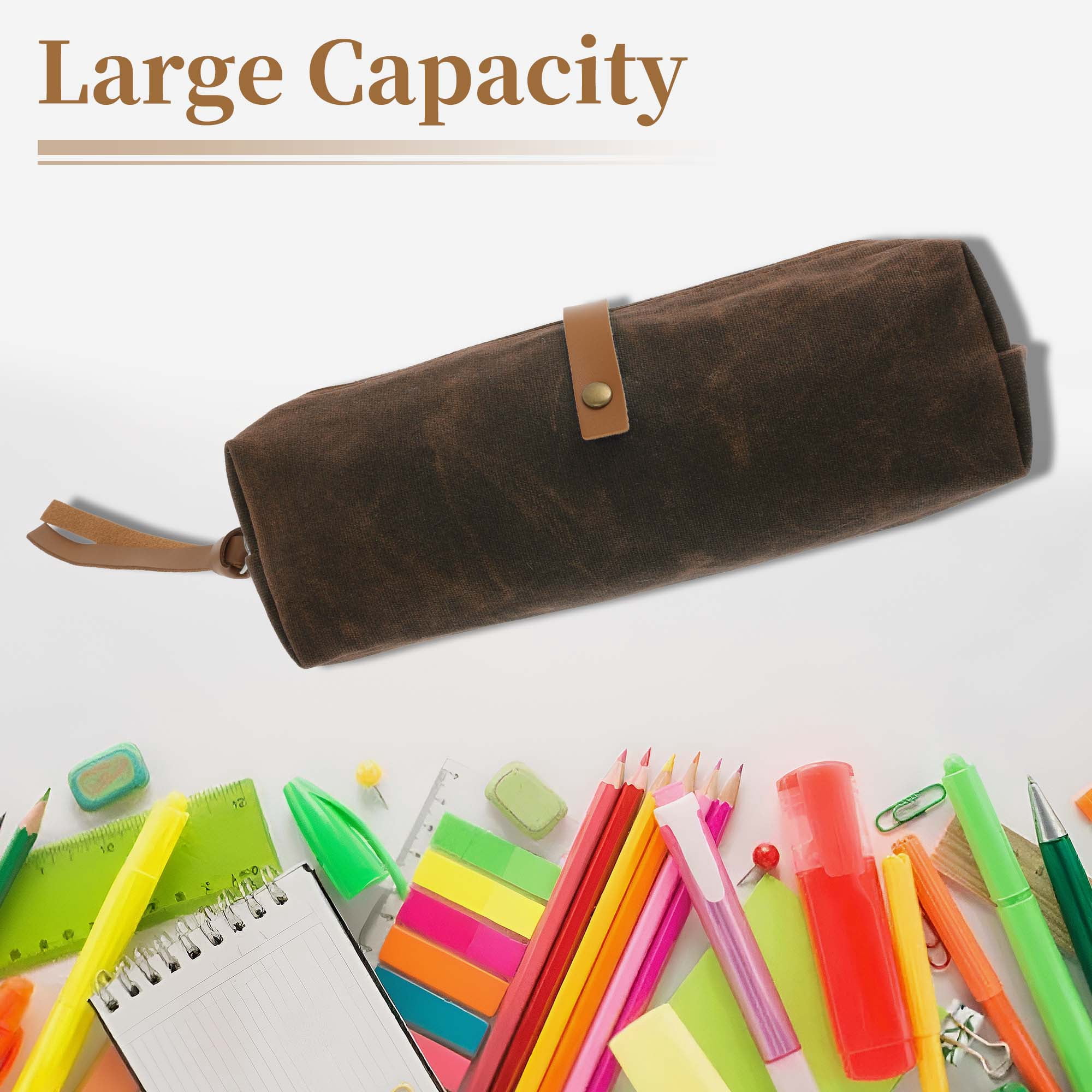 Unique Bargains Waxed Style Aesthetic Pen Bag Organizer Brown