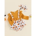 thumbnail image 6 of Aojekbee Baby Girls Halloween Jumpsuits Pumpkin Print Long Sleeve Romper and Cute Headband Set for Toddler Infant Outfits, 6 of 10