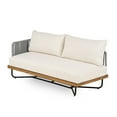 thumbnail image 4 of Christopher Knight Home 3-Piece Outdoor Sofa Set with Gray Rope-Woven Sides, 5-Seat Metal Sectional, Beige Cushions, 4 of 13
