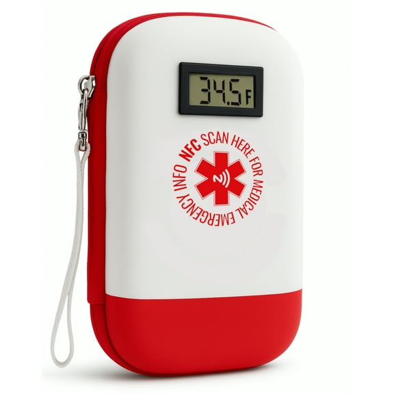 24h Insulin Cooler Travel Case with NFC Medical ID – TSA Approved Diabetic Medication Organizer with Temperature Display & 2 Ice Packs – Keeps Insulin Cool and Accessible Anywhere