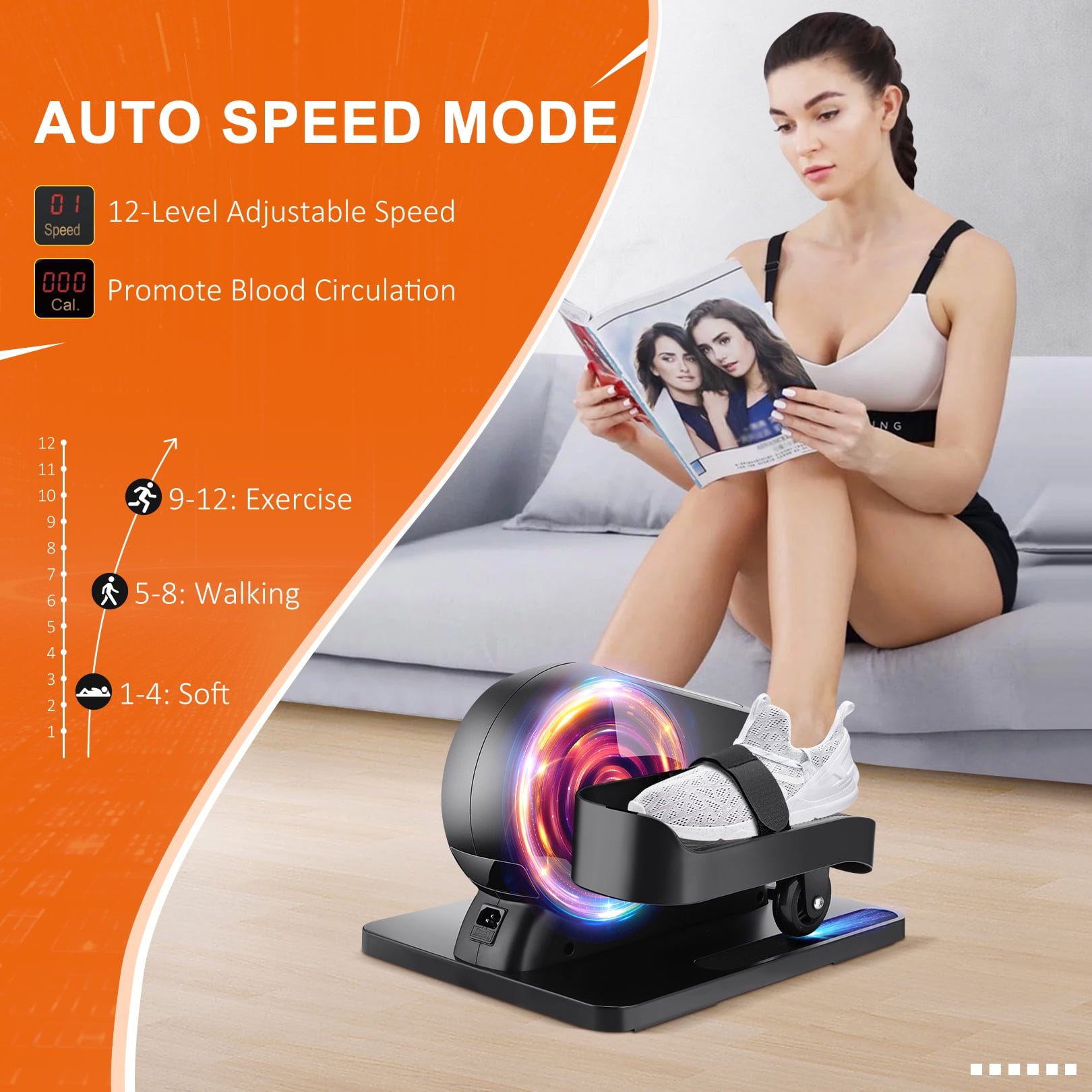Tikmboex 2-in-1 Under Desk Elliptical Machines, Mini Elliptical with Adjustable Speed, Leg Exerciser for Seniors,White