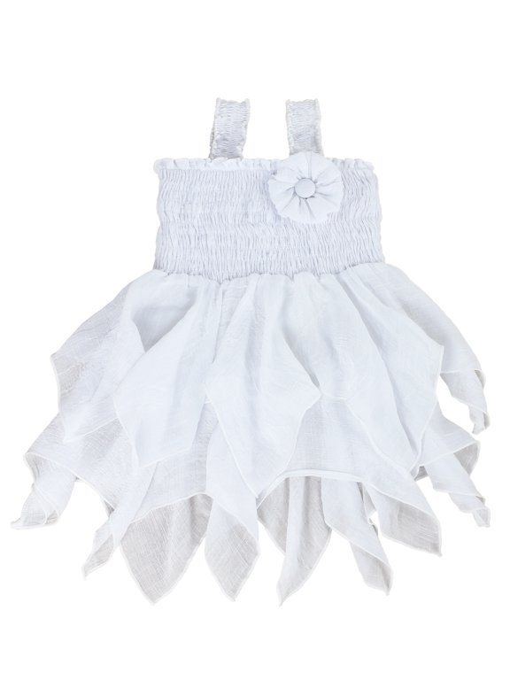 Soft Gauze-Cotton Hip Hip Hooray Handkerchief Dress for Toddlers and Girls (Beach White, 2T)