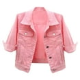 thumbnail image 2 of Ocealan Women's Casual Denim Jacket Button Down Half Sleeve Jean Outerwear Fall Coat Tops Pink XXL, 2 of 5