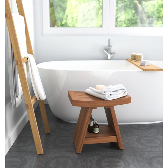 Patented 18" Asia® Teak Shower Bench with Shelf