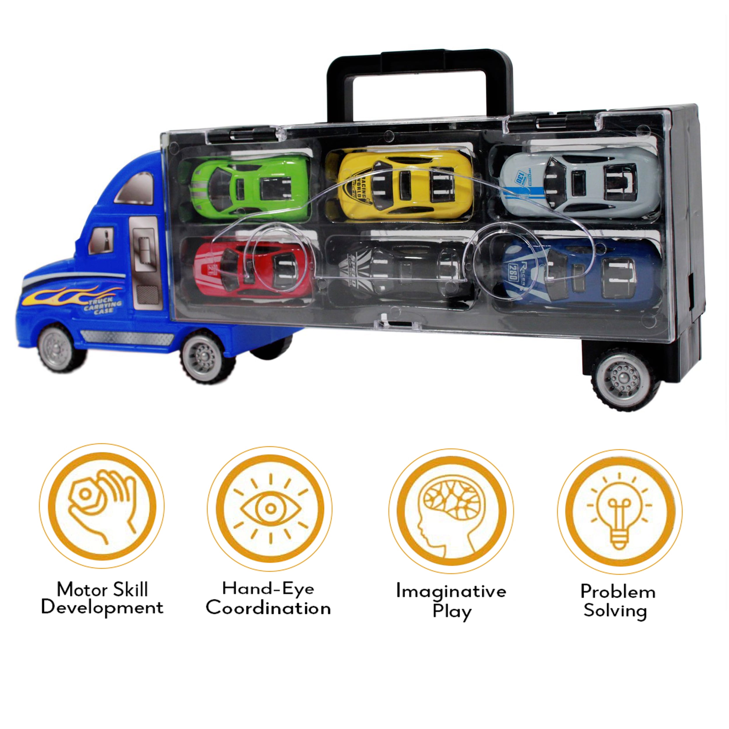 Transport Carrier Truck Toy Car with 6 Die-cast Vehicles Friction Powered Racing Car