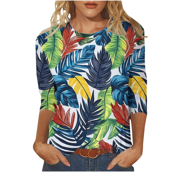 HAPIMO Women' Plus Size Fashion Clothes Flower Print Tops Summer Tops for Women Elegant Blouses Casual Loose Flowy Crew Neck Tees Dressy Tunic Multicolor L