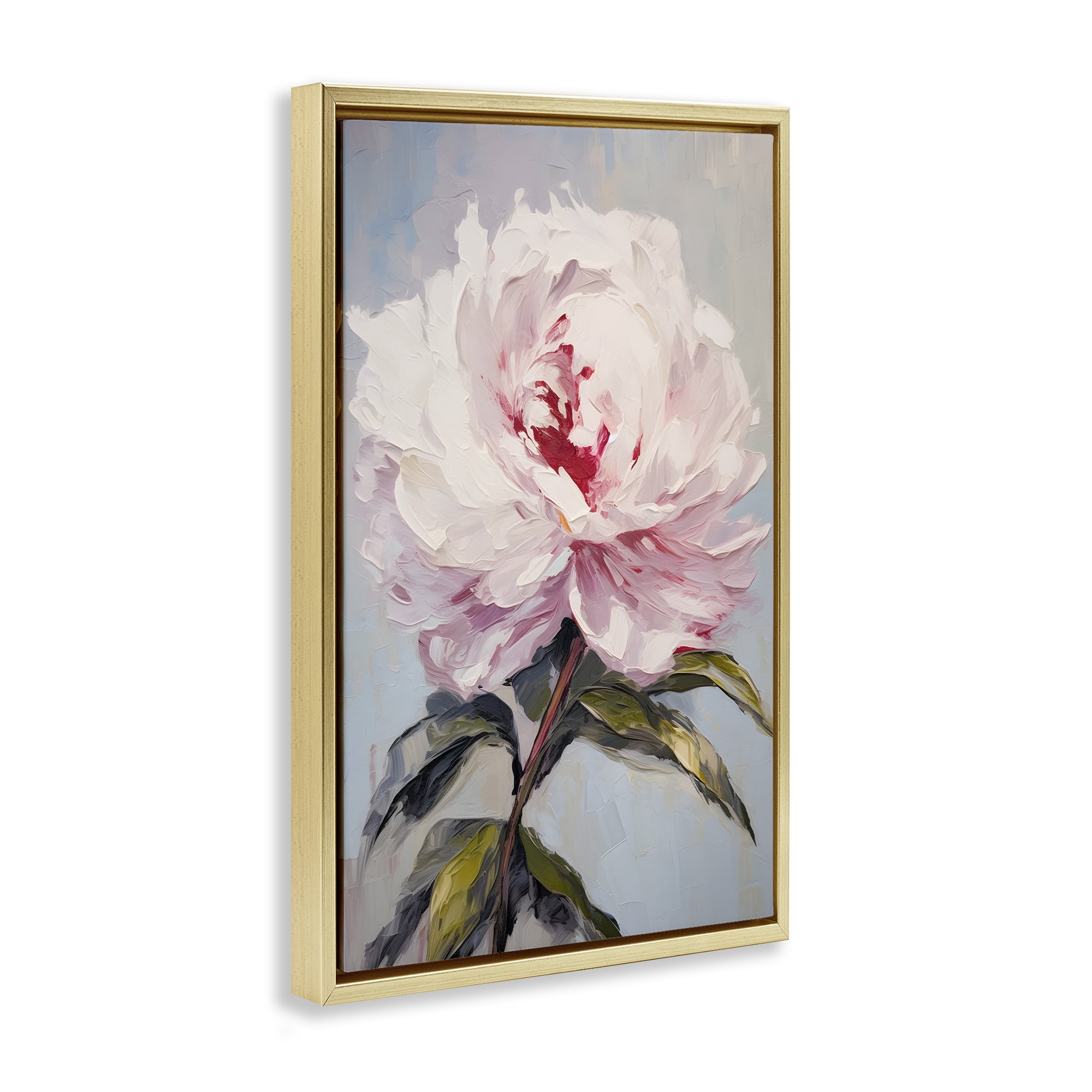 Stupell Industries Pale Pink Rose Botanical & Floral Painting Gold Floater Framed Art Print Wall Art, 21 x 31
