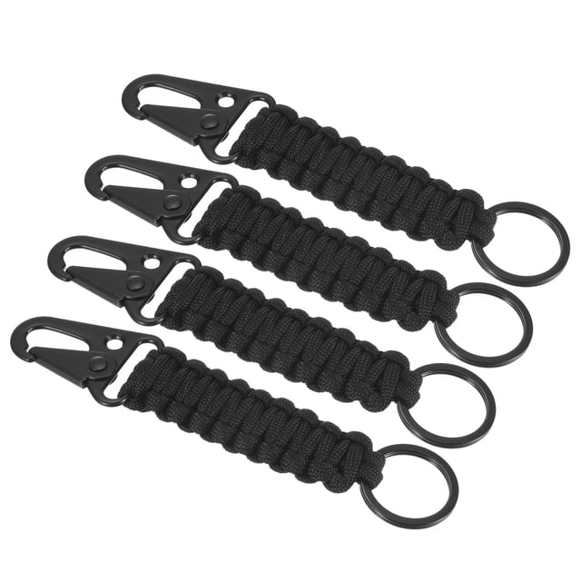 Uxcell Paracord Llavero, Paquete de 4 Lanyard trenzado Clip de llave Cadenas de supervivencia negras