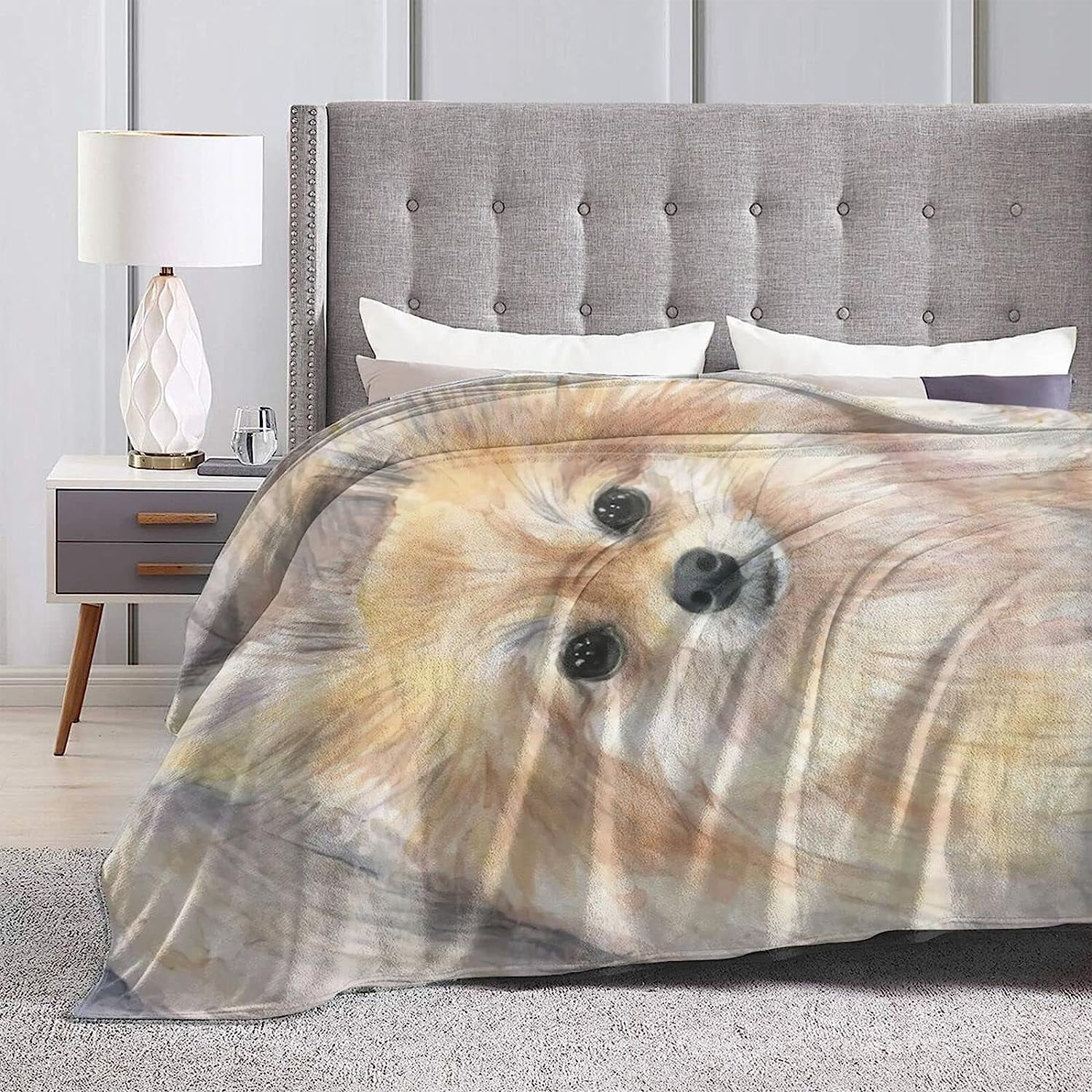 Newhomestyle 3D Flannel Plush Throw Blanket, 80"x60" Pomeranian Watercolor Pom Puppy Dog Cute Animal Painting, Super Cozy Air Conditioning Blanket
