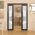 thumbnail image 3 of Sliding French Double Pocket Doors with Frosted Glass | Planum 2102 Chocolate Ash | Kit Trims Rail Hardware | Solid Wood Interior Bedroom Sturdy Doors-84" x 80" (2* 42x80), 3 of 6
