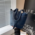 thumbnail image 3 of LNGOOR Washed Denim Fabric Bucket Bag Colorblock Patchwork Handbag Women‘s New Large Capacity Shopping One Shoulder Tote Crossbody Bag, 3 of 6
