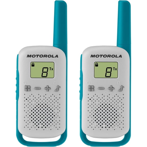 Portable FRS, T114, Talkabout, Two-Way Radios, Battery Operated, 22 Channel, 16 Mile, White/Blue, 2 Pack