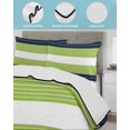 thumbnail image 4 of Navy Blue Green Stripe Full Size Down Alternative Comforter, Lightweight Comforter Quilt Bedding Set with Pillow Shams Modern Art Horizontal Striped All Seasons Bed Comforter Duvet Insert 78"x90", 4 of 7