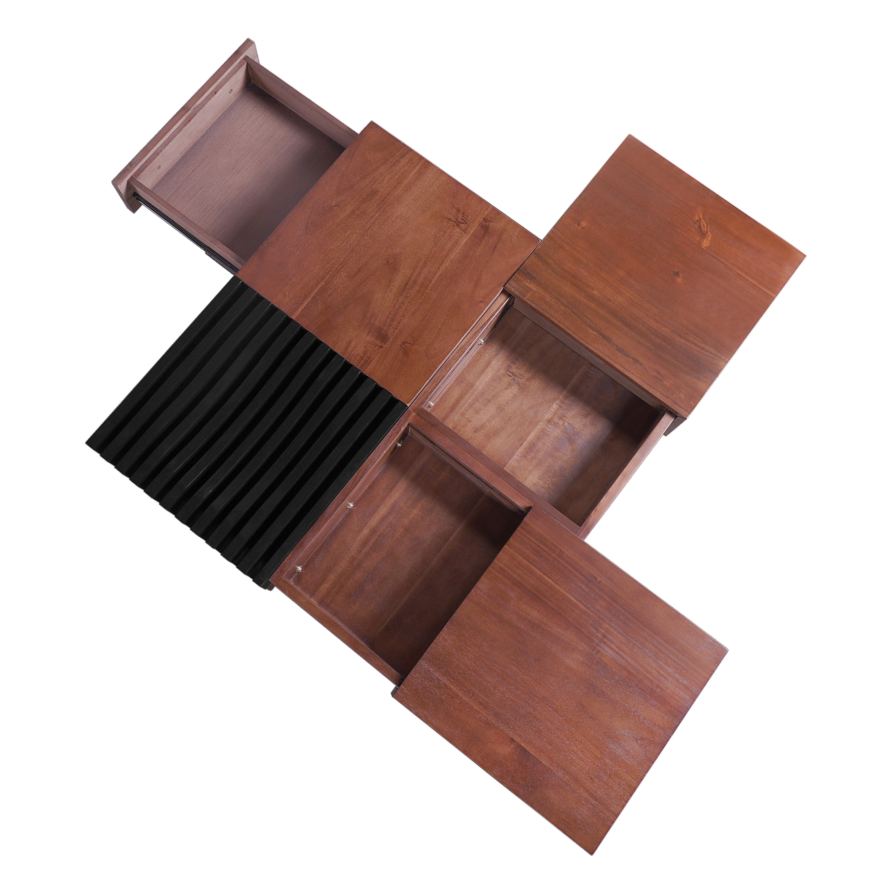 Coffee Table, Italian Retro Style Acacia Wood Coffee Table With Storage Compartments, Square Design For Living Room Lounge, Brown Black