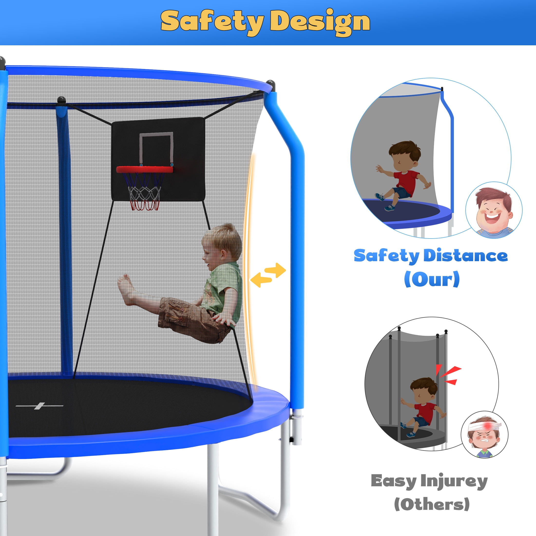 Trampoline for Kids and Adults, Segmart 10Ft Trampoline with Basketball Hoop, Outdoor Trampoline with Safety Enclosure Net, Recreational Trampoline for Backyard Patio