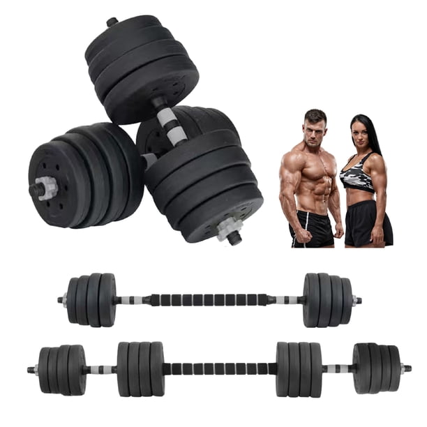 Set de Mancuernas Ajustables X-Rush Titan 15 kg de Plástico ABS con Núcleo de Cemento, Barra Recta de Conexión y Accesorios para Entrenamiento en Casa