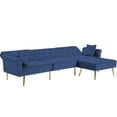 thumbnail image 5 of Blue Velvet Sectional Sofa, Home Furniture Reversible Sectional Sofa Couch, Modern L-Shape Sectional Sofa with Golden Legs, Movable Ottoman, 2 Pillows, Mid Century Couches for Living Room, 5 of 11