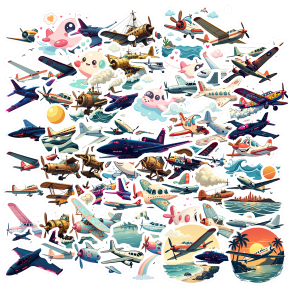 cartoon Airplane Stickers, Waterproof Airplane Sticker for Water Bottle Laptop Phone Cases Planner Skateboard Luggage Helmet Party Favor Decor, Ideal for Adults Teens Teacher Rewards