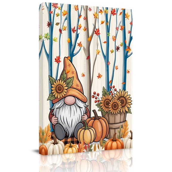 Thanksgiving Dwarf Canvas Wall Art for Living Room, Fall Pumpkin Sunflower Poster Print Painting for Bedroom Office Home Decoration Wall Pictures Prepare To Hang 8"x10"