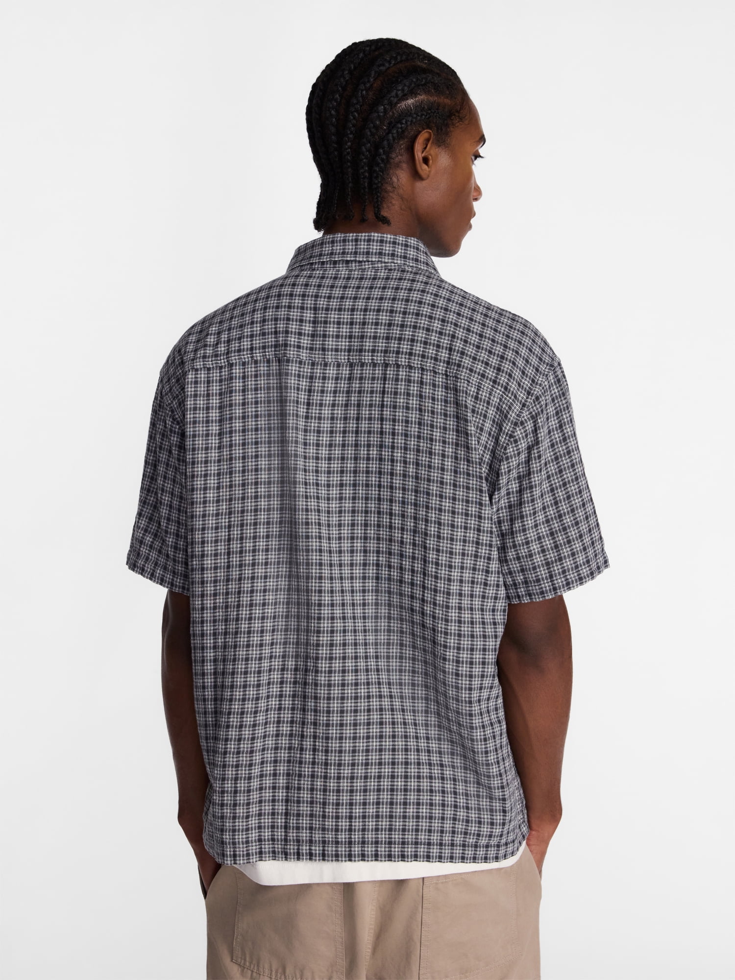 No Boundaries Plaid Shirt with Short Sleeves, Men's XS-5XB