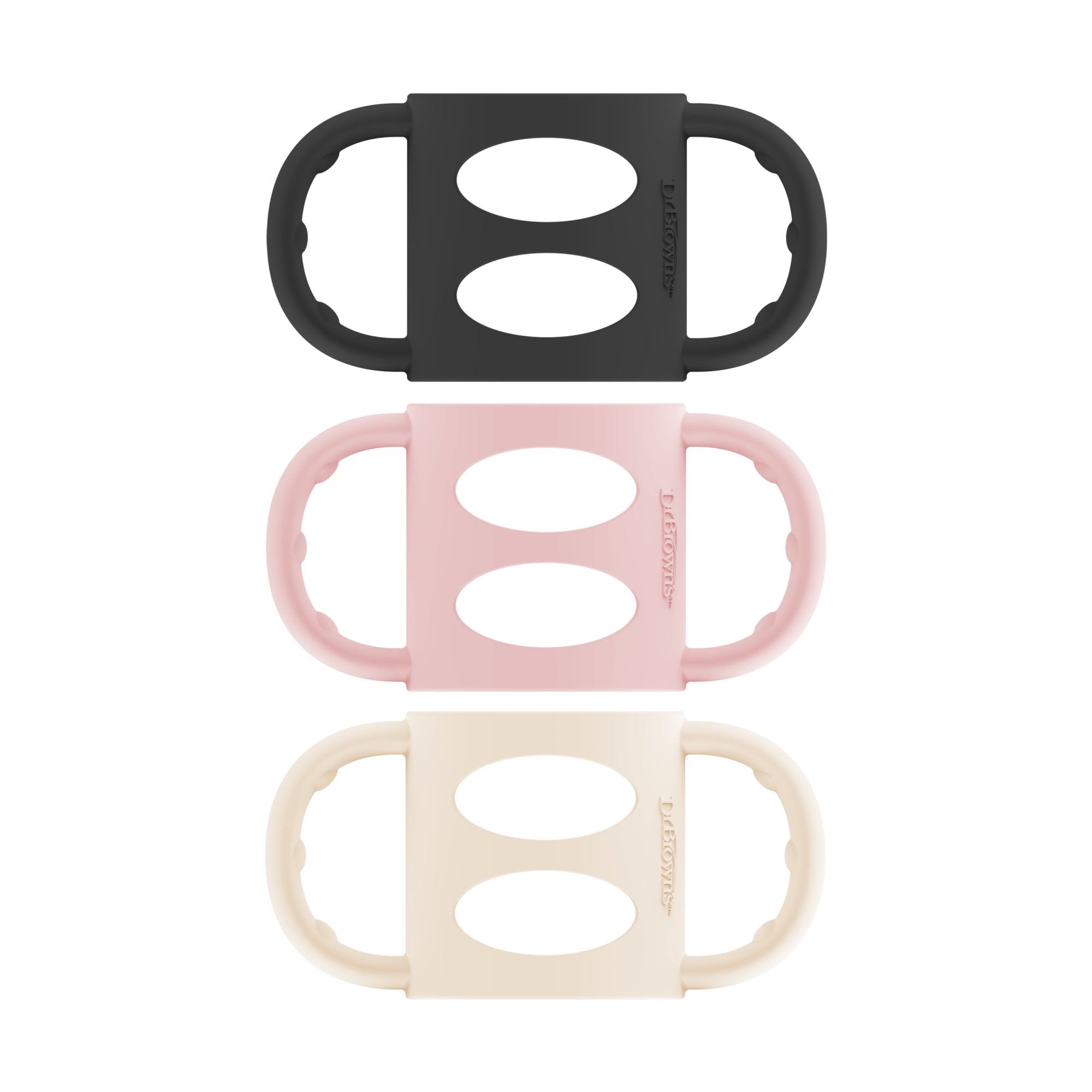 Dr. Brown's Milestones Narrow Baby Bottle Handles, 100% Silicone, Black/Ecru/Pink, 4 Months+, 3-Pack