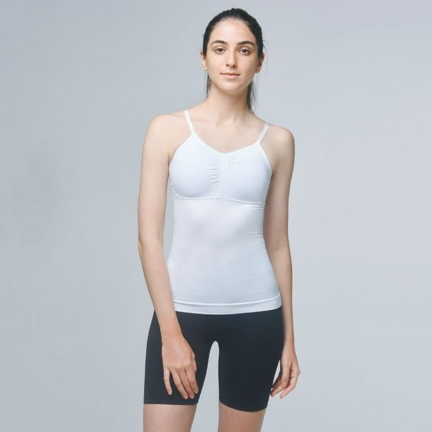 Camisoles with Built in Bra Padded Compression Shapewear Tank Tops for  Women White Shaper Cami Tummy Control
