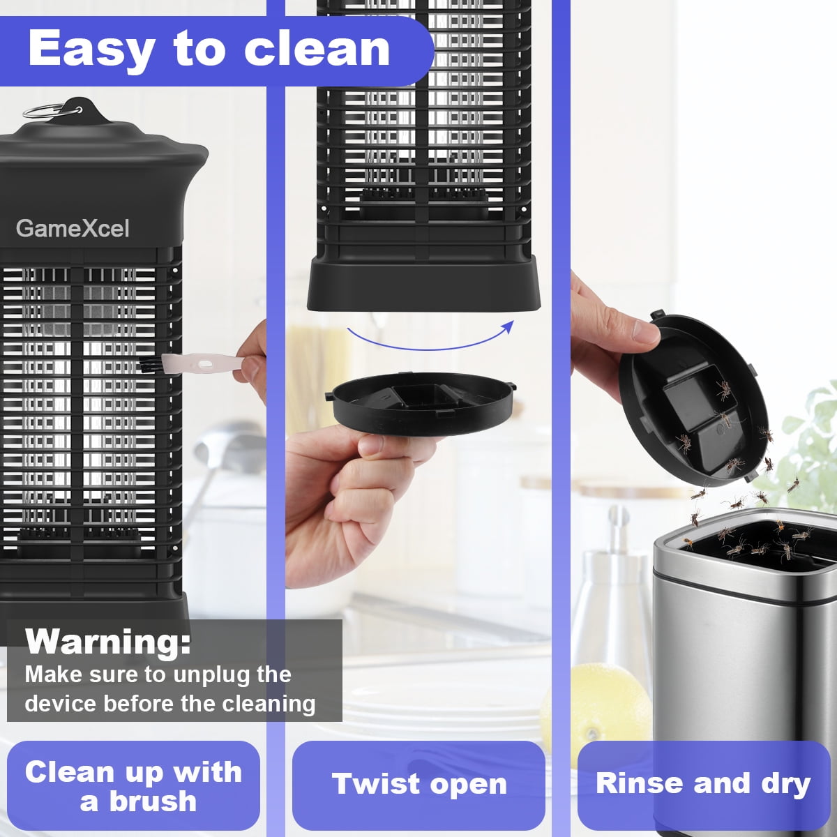 Gamexcel 4000V Bug Zapper, Corded Indoor/Outdoor Electric Insect Killer with Hanging Design, Square, Black