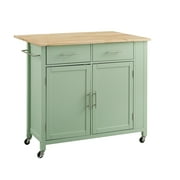 Crosley Furniture Savannah Wood Top Drop Leaf Kitchen Island/Cart in Mint Green