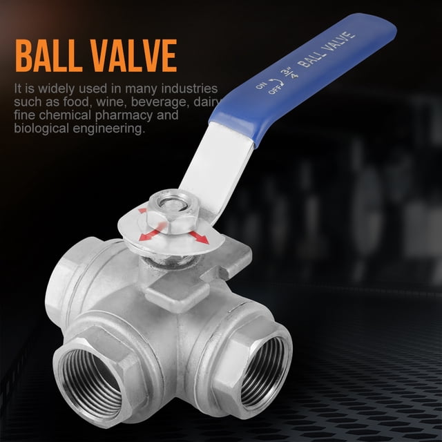 Válvula de Bola 3 Vías Spptty Tubo Acero Inoxidable SUS304 Tipo Tres Rosca Hembra 3/4' DN20 Bloqueo Vinilo Transmisión Mecánica