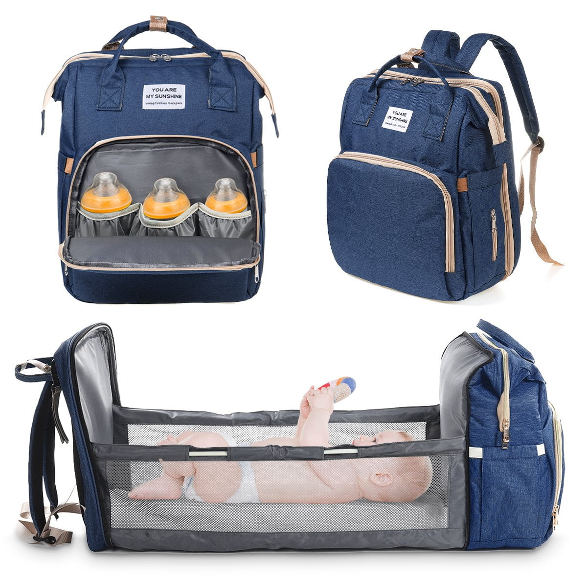 Travel Diaper Bag Backpack Foldable Baby Bed, Crib Diaper Backpack, Multifunctional Waterproof