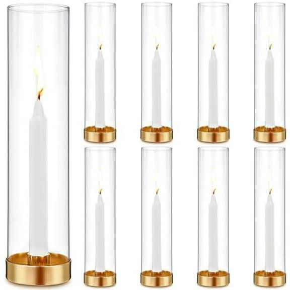 24 Pcs 8 Set Hurricane Glass Cylinder Candle Holders with Stand 12 Inch Clear Taper Candlestick Holders Bulk for Wedding Table Centerpiece Decor Party Home Birthday