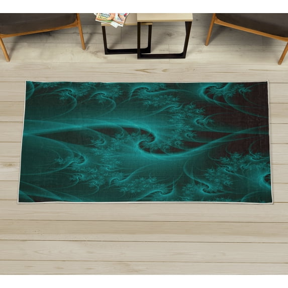 Abstract Decorative Rug, Digital Fractal Image with Swirling Turning Moving Floral Lines Modern Graphic, Quality Carpet for Bedroom Dorm and Living Room, 6 Sizes, Jade Green, by Ambesonne