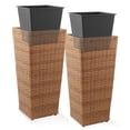 thumbnail image 6 of Casafield (Set of 2) All-Weather Outdoor Planters w/ Liners - Natural Brown, Tall Tapered Plant Boxes with Flower Pots for Front Porch, Patio, Garden, 6 of 7