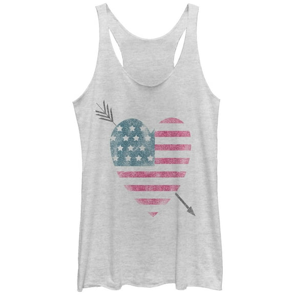 Women's Lost Gods American Flag Heart  Racerback Tank Top White Heather Medium