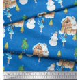 thumbnail image 2 of Soimoi Blue Silk Fabric Snowman,House & Tree Christmas Decor Fabric Printed Yard 42 Inch Wide, 2 of 3