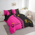 thumbnail image 3 of Manfei King Queen Crown Bedding Comforter Set 7pcs for Girl, Couple Anniversary King Bedding Sets, Hot Pink Square Rectangle Reversible Bed Sheets, Microfiber Bedroom Decor, 3 of 7