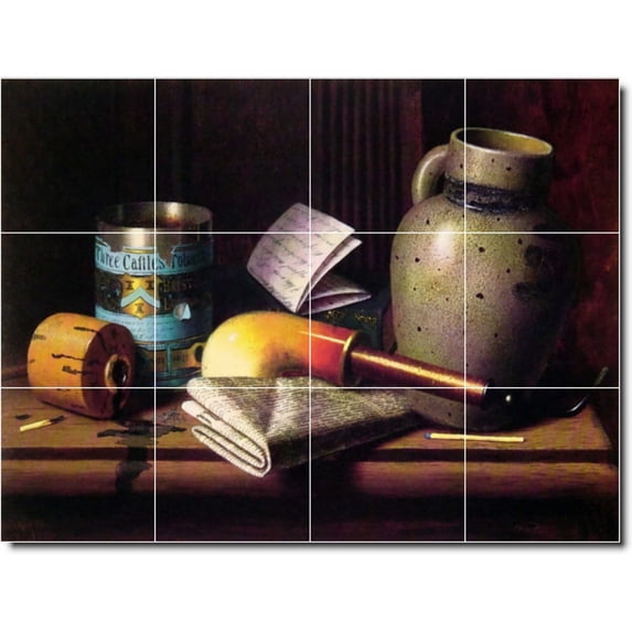 Ceramic Tile Mural-William Harnett Still Life Backsplash Tile Mural 8. 17" w x 12.75" h using (12) 4.25 x 4.25 ceramic tiles