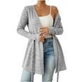 thumbnail image 2 of GaThRRgYP Winter Outerwear Jacket for Ladies Autumn,Women's Casual Solid Long Sleeve Casual Loose Bandage Cardigan Tops Gray S, 2 of 9
