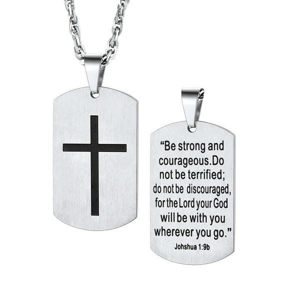 Bestyle Cross Necklace for Men Stainless Steel Dog Tag Pendant Christian Serenity Prayer Religious Faith Gifts for Brother Nephew Son Dad