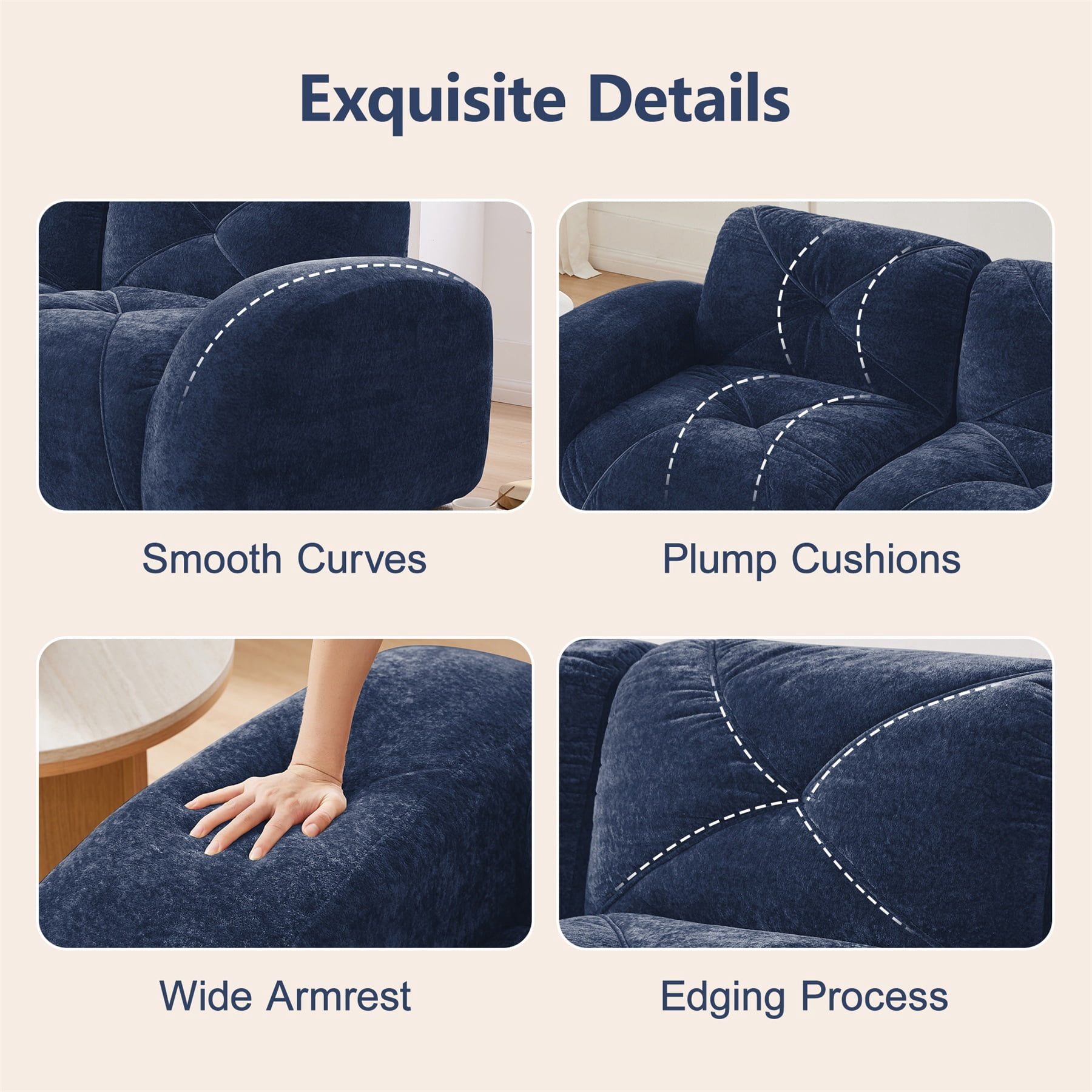 Alvantor L-Shaped Sectional Sofa 3-Seater Boneless Sofa Couch with Anti-Slip Design for Living Room, Easy Assembly Blue